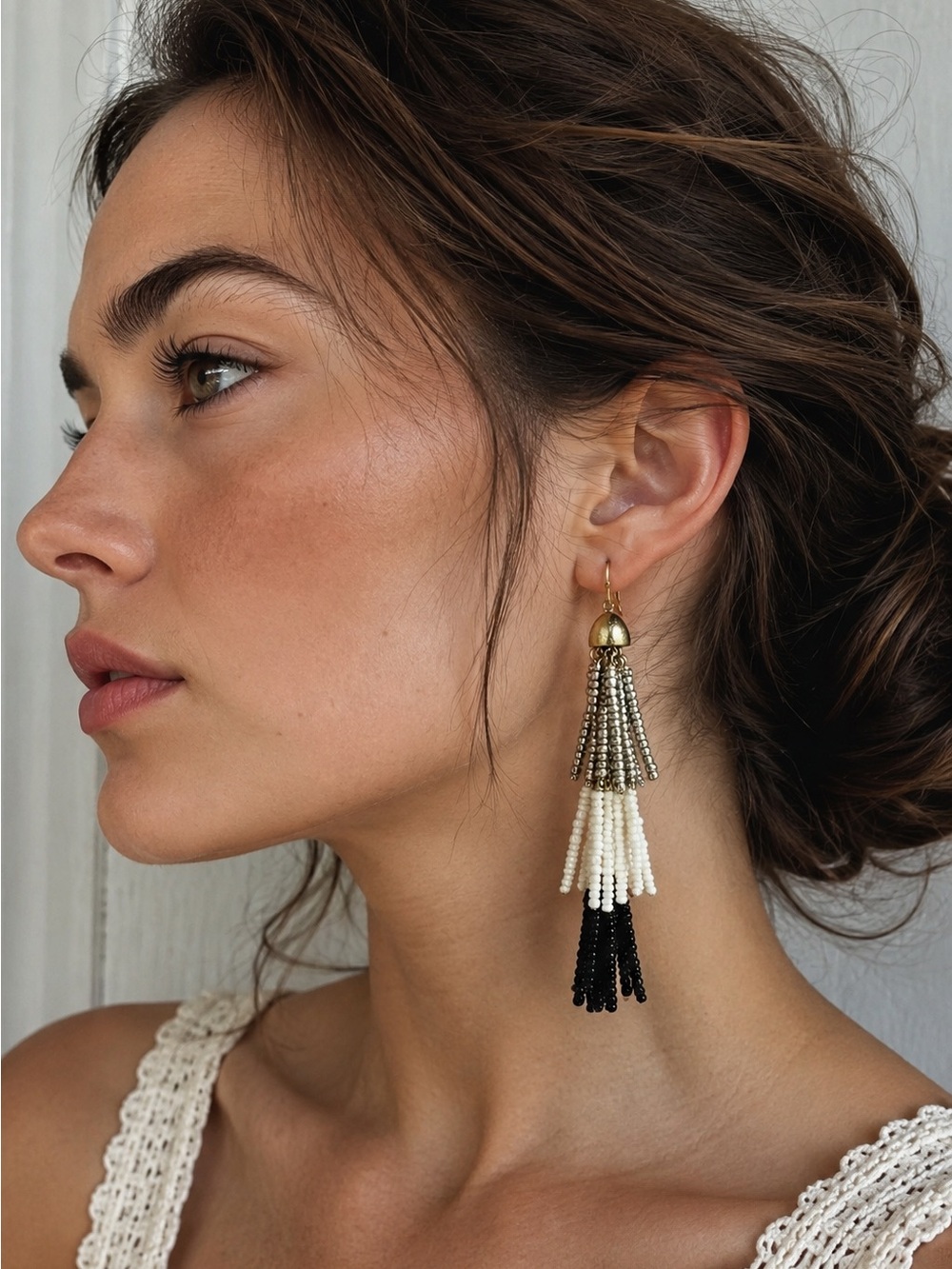 NWOT Vintage Anthropologie Multi-Tiered Beaded Tassel Drop Earrings